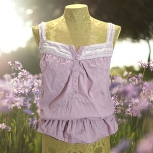 A.N.A Lilac Purple Lace Trim Cotton Peplum Camisole Top Small Boho Peasant